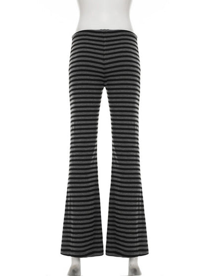 Striped Color Blocking Straps Flared Pants