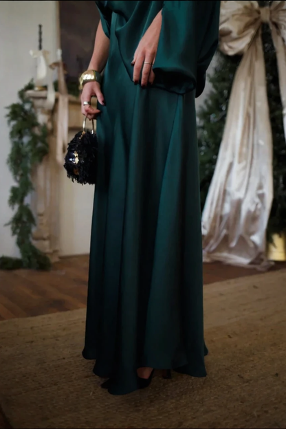 Convertible Draped Top & A-Line Maxi Skirt Set
