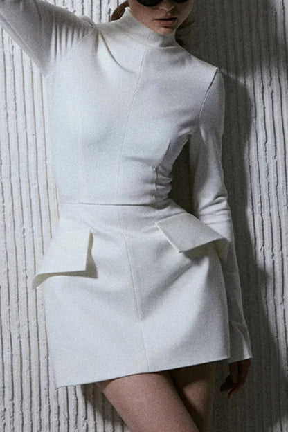 Margovil Mockneck Long Sleeves Waisted Mini Dress