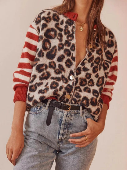 Leopard Stripes Splicing Cardigans