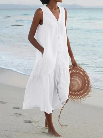 Loose-fitting V-neck Midi Dress