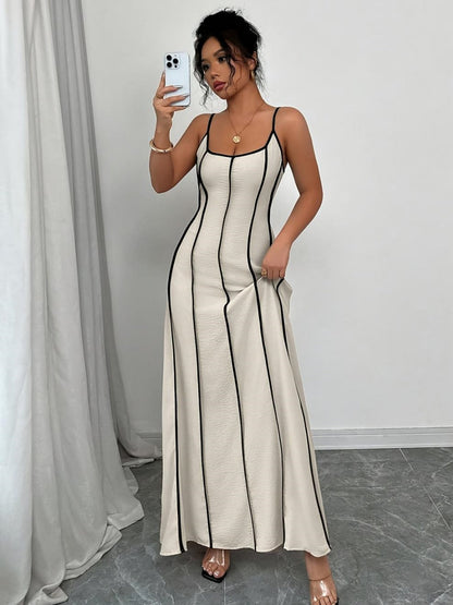 Thin Shoulder Straps Backless Color Matching Color-blocked Camisoles Maxi Dresses