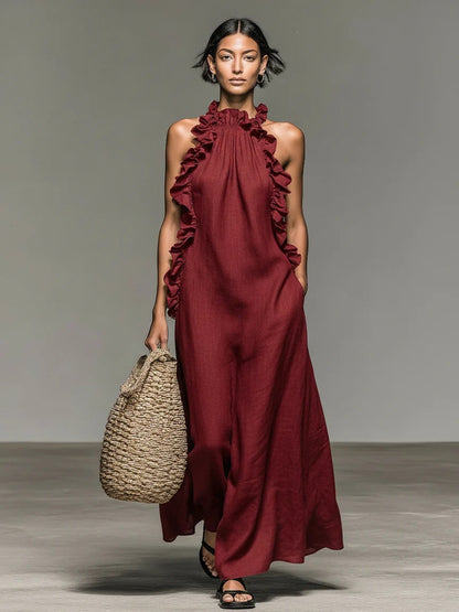 Backless Solid Color Midi Dress