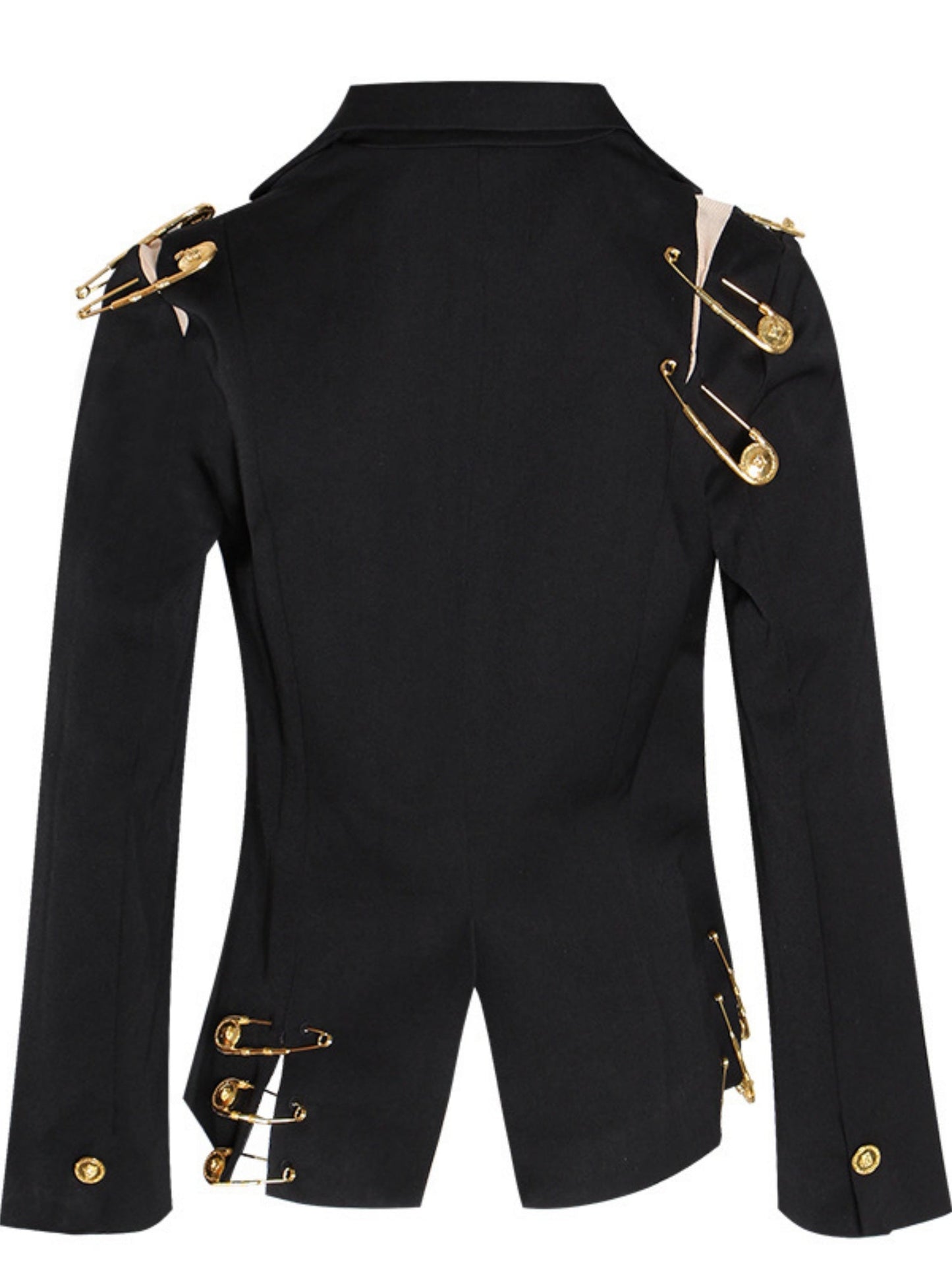 Large Safety Pin Decoration Long-sleeved Fitted Blazers