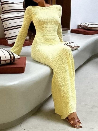 Backless Tie Crew Neck  Flare Sleeve Maxi Dresses