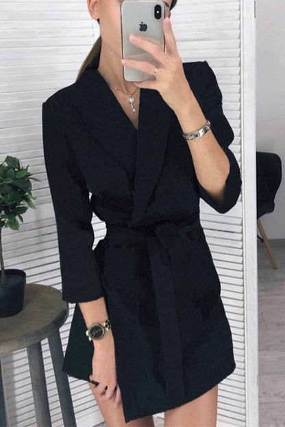 Shawl Collar Wrap Blazer Self Tie Belt Mini Dress