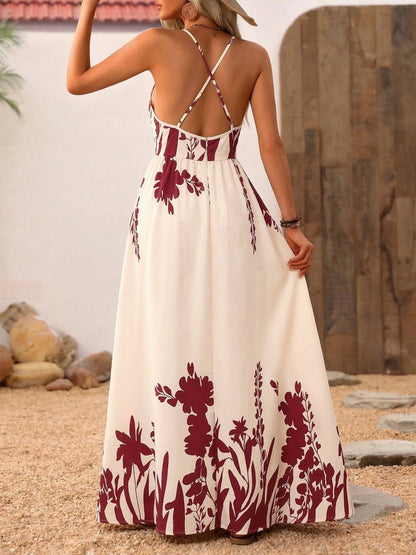 Camisoles Backless Printed Retro Vacation Maxi Dresses