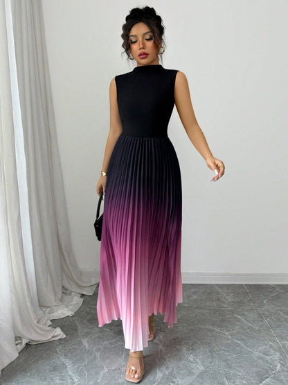Crew Neck Sleeveless Gradient Maxi Dresses