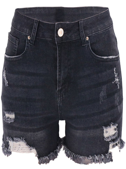 Hole Tassel High-waisted Stretch Washed Jeans