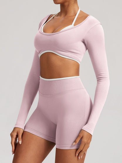 Seamless Faux Two-Piece Exercise And Fitness Yoga Long-sleeved Top