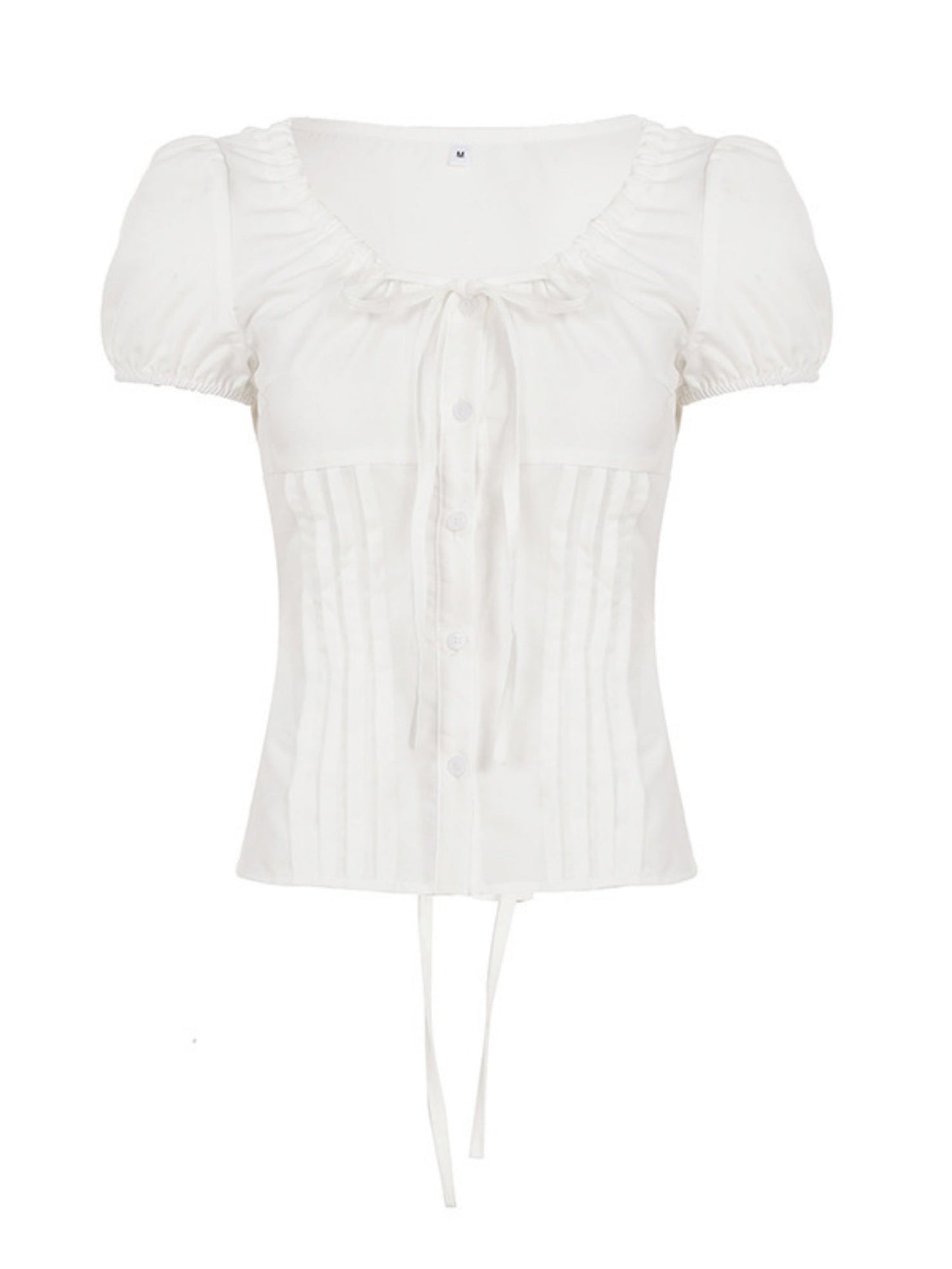 Bow Tie Puff Sleeve Waist Shaping T-shirts