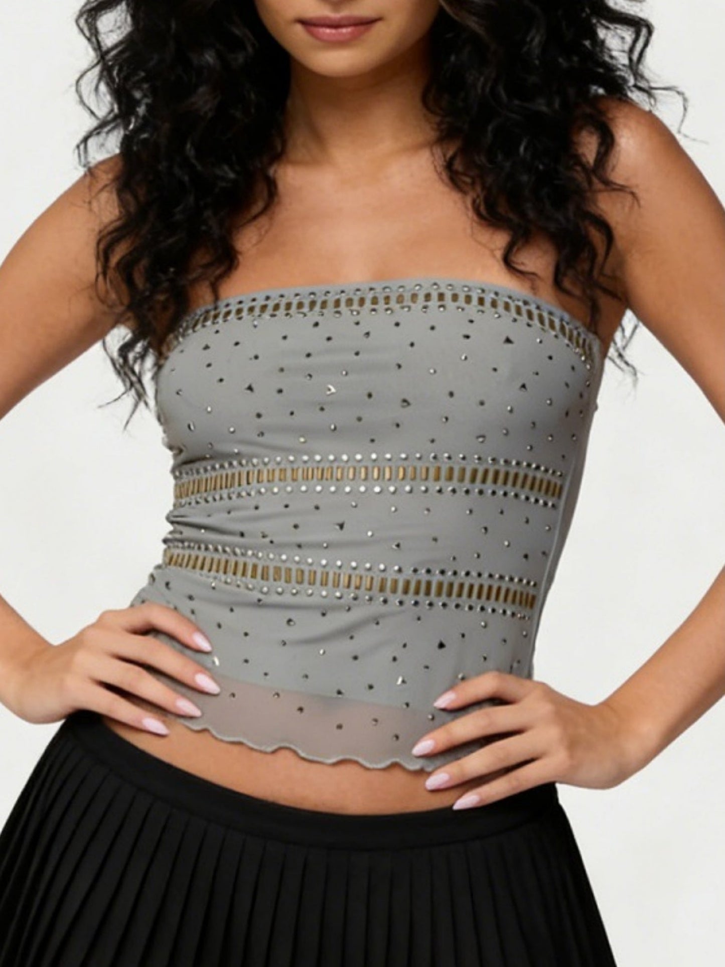 Rhinestone-studded Beading Strapless