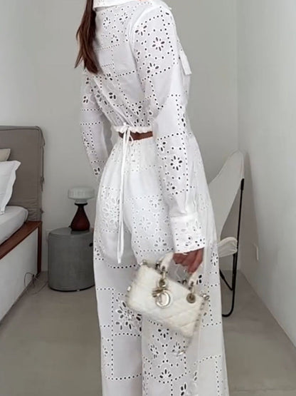 Hollow Applique Straight-leg Vacation Jumpsuit