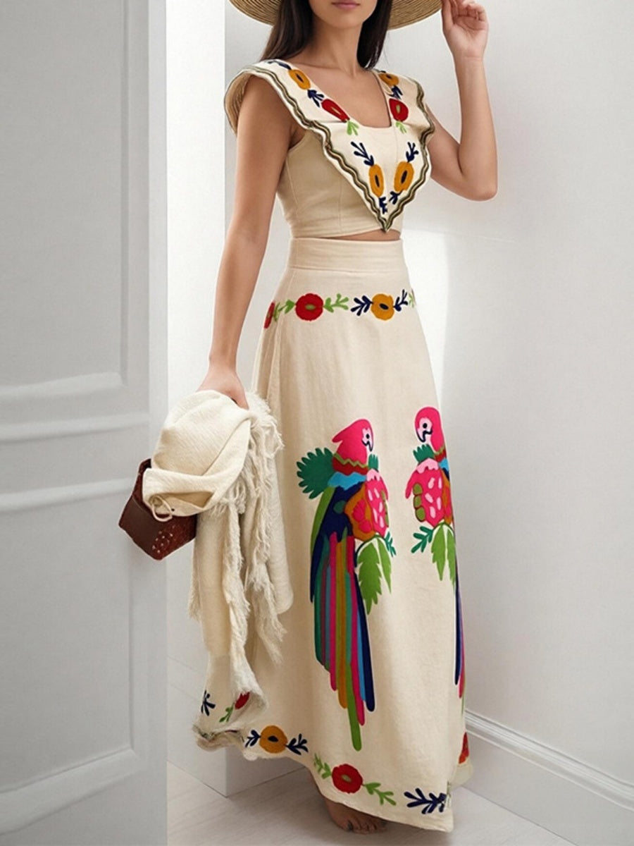 Floral Print Square Neck High Waist Two-piece Set