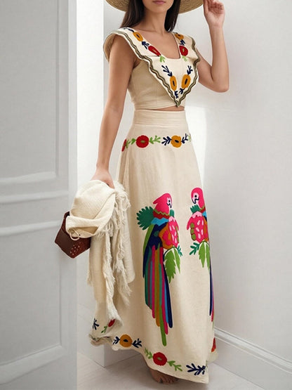 Floral Print Square Neck High Waist Two-piece Set