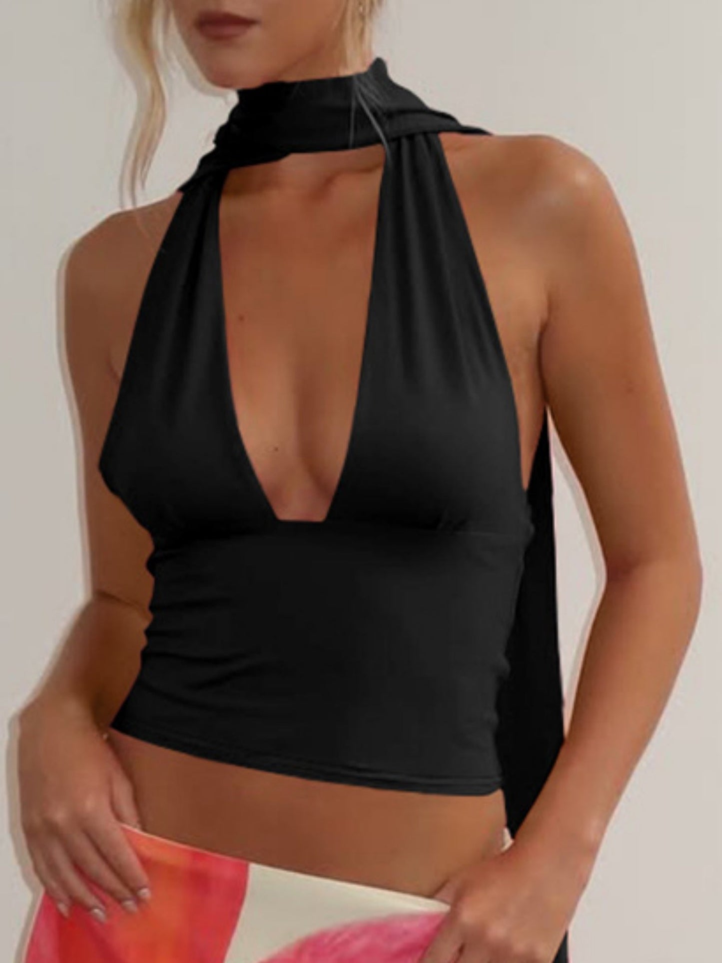 Deep V Halter Neck Strap Sleeveless Backless Tank Tops&Camis
