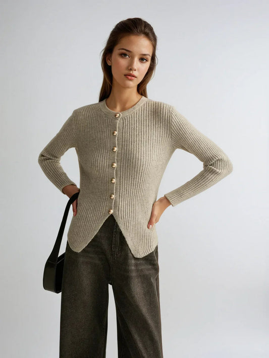Slim Fit Irregular Crew Neck Knitted Cardigan
