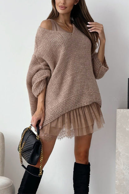 Margovil V Neck Drop Shoulder Slouchy Pullover Sweater