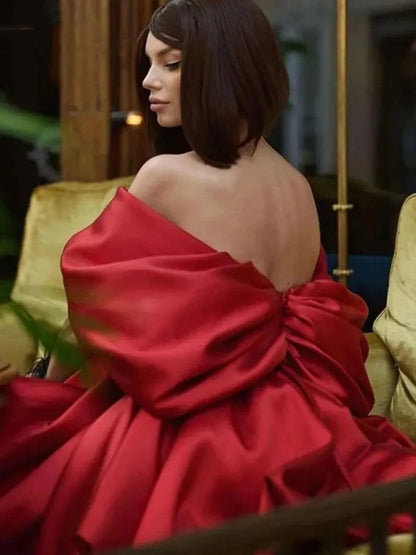 Off-the-shoulder Glossy Short Dress