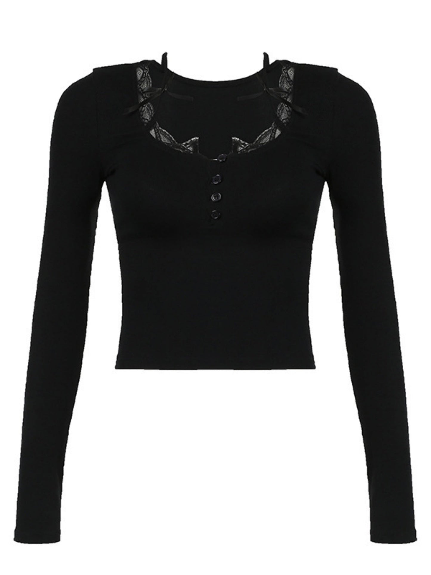 Lace Trim Square Neck Long-sleeved Top Button-down Halter Neck Tank Top