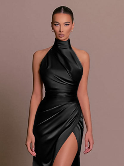 Halter Split Stand collar Maxi Dresses