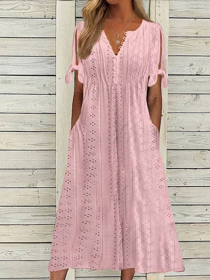 Hollow Out Off-shoulder V-neck Lace Ruffles Maxi Dresses