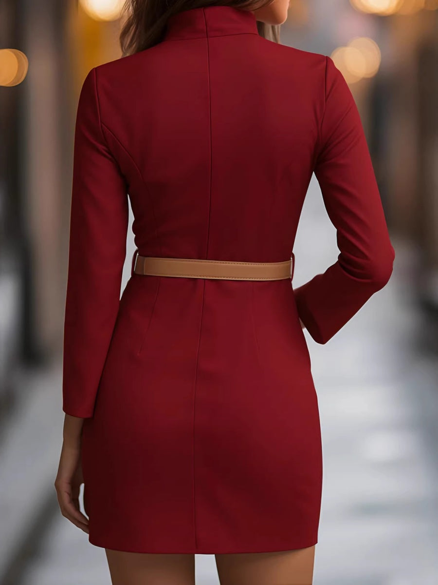 Grace White Hip-hugging Stand Collar Commuting Mini&Short Dresses