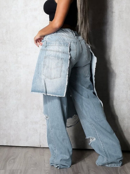 Splicing Hole Distressed Loose-fit Jeans