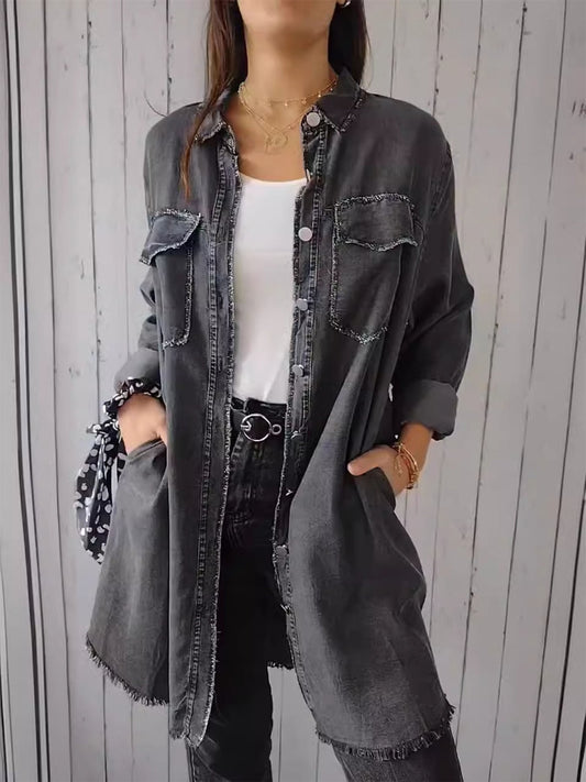 Washed Denim Lapel Coat