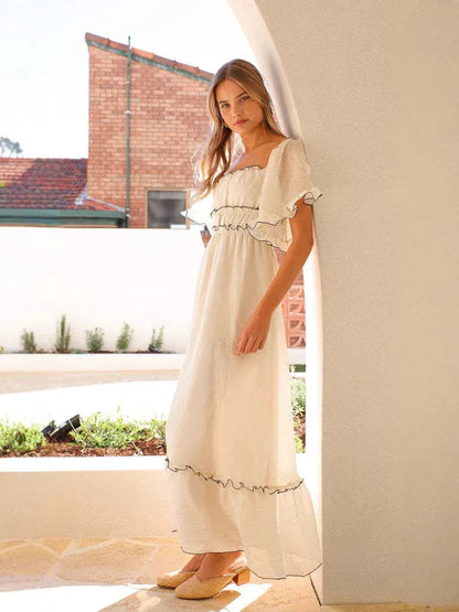 Off Shoulder Puff Sleeve White Maxi Dress