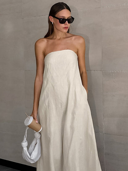 Cotton Blend Temperament Tube Top Loose-fit Home Vacation Mini&Short Dresses