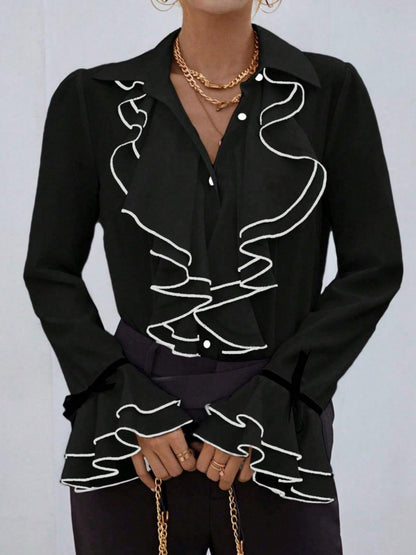Ruffle Bell Sleeves Blouse&Shirts