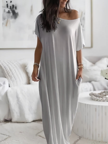 Sloping Shoulders Pocket Straight-fit Loose-fit Maxi Dresses