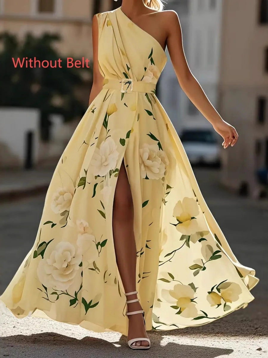 Sloping Shoulders Printed Vacation Temperament Maxi Dresses