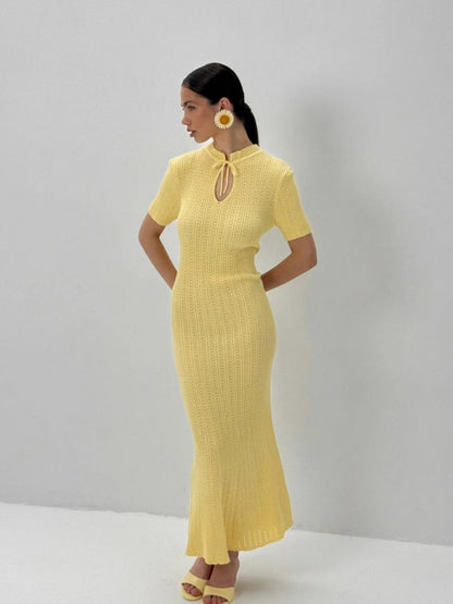 Hollow Knitting Crochet Jacquard Hip-hugging Short Sleeve Grace Maxi Dresses