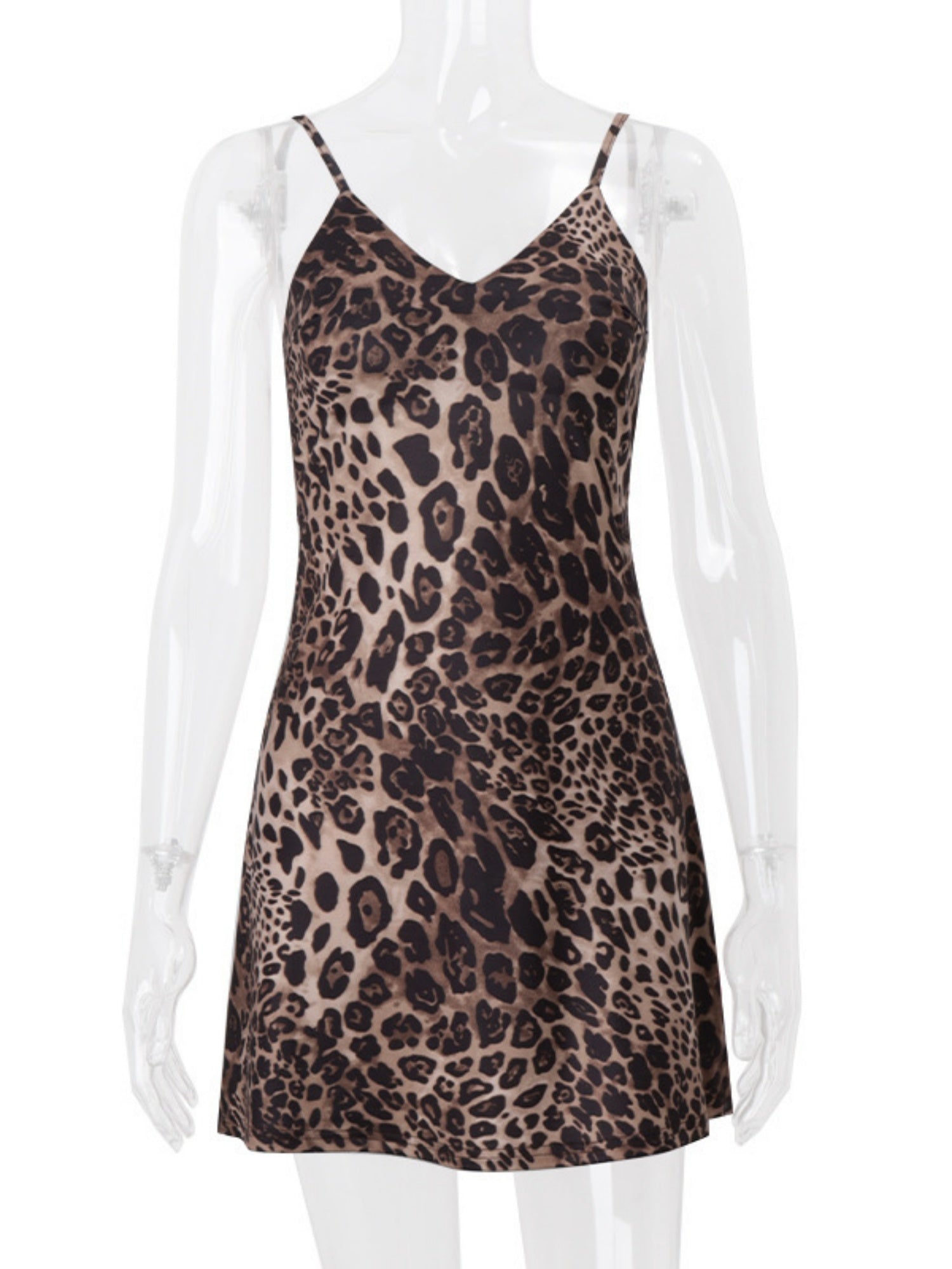 Leopard Print V-neck Suspenders Backless And Waist-cinching Mini&Short Dresses