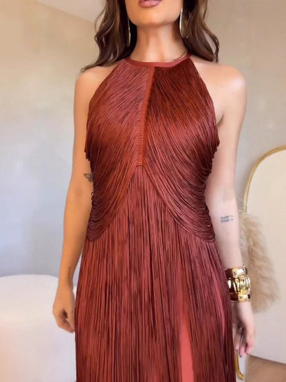 Halter-neck Tassel Long Dress