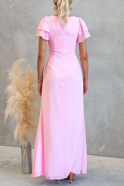 Flare Sleeves Lace Splice Maxi Dress
