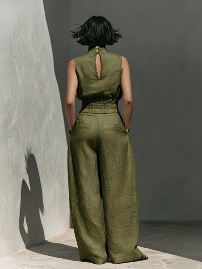 Cotton And Linen Sleeveless Trousers Casual Two-piece Set