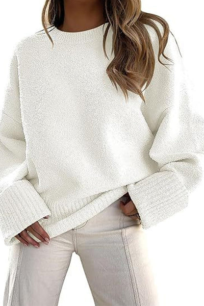 Margovil Crewneck Drop Shoulder Solid Knitted Pullover Sweater