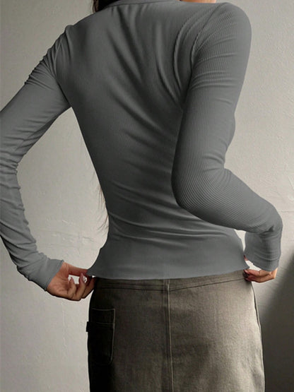 Pullover Button Long-sleeved T-shirt