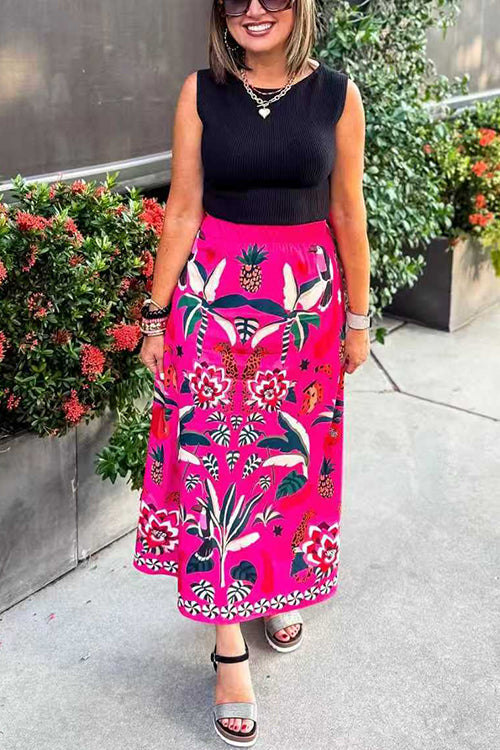 Margovil High Rise Tropic Print Midi Skirt