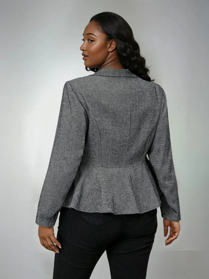 Plus Size Herringbone Jacket Open Front Lined Warmth