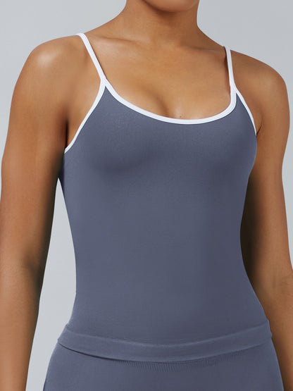 Color-blocked With Breast Pads Exercise Yoga Halter Top