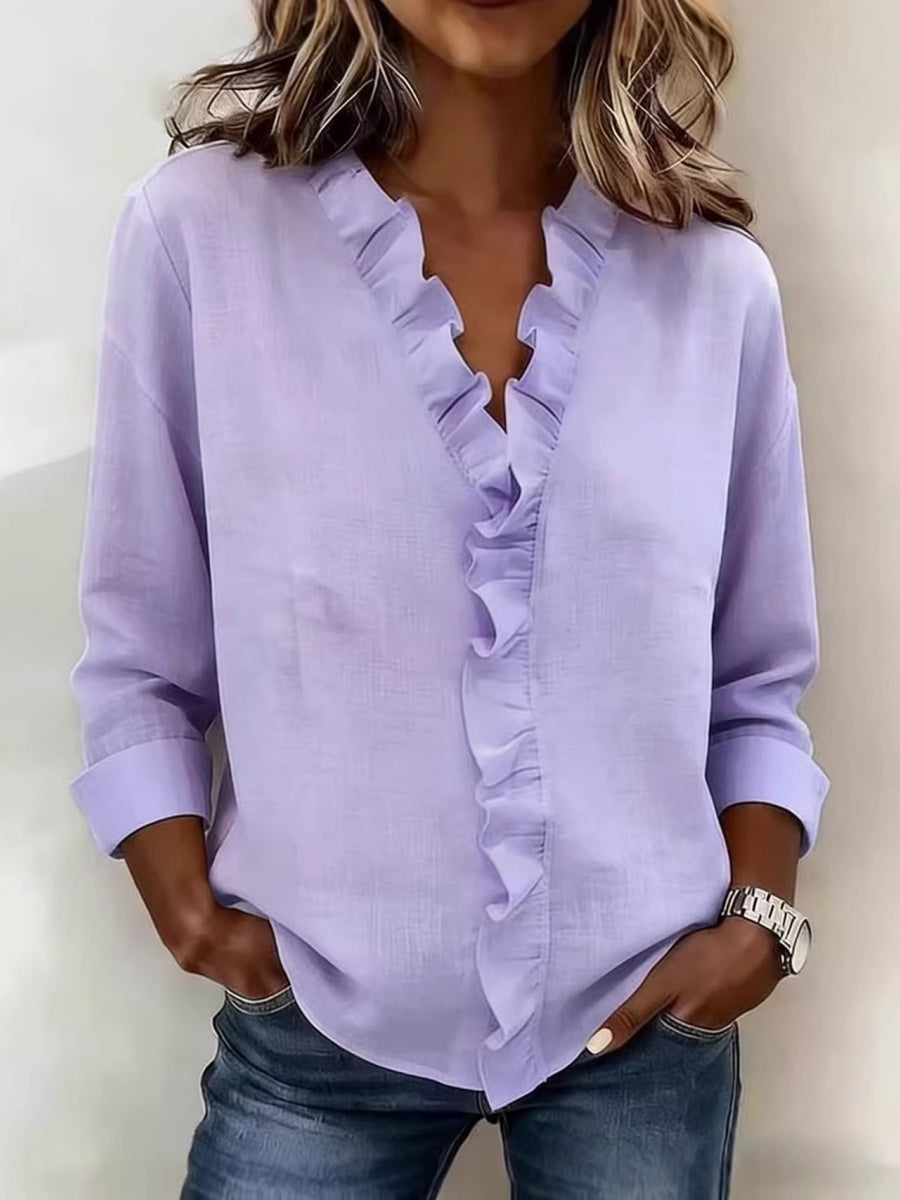 Wood Ear Solid Color Chiffon Blouse