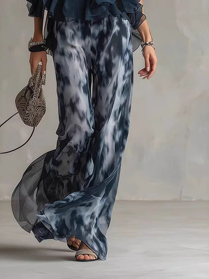 Sleeveless Camisoles Jacket Printed Loose-fit Leggings Chiffon Set 2-piece Sets