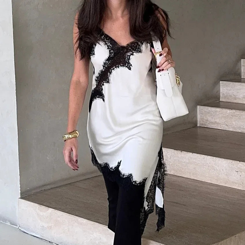Women Satin Lace Slip Dress – Imitation Silk Lace Slit Inner Dress