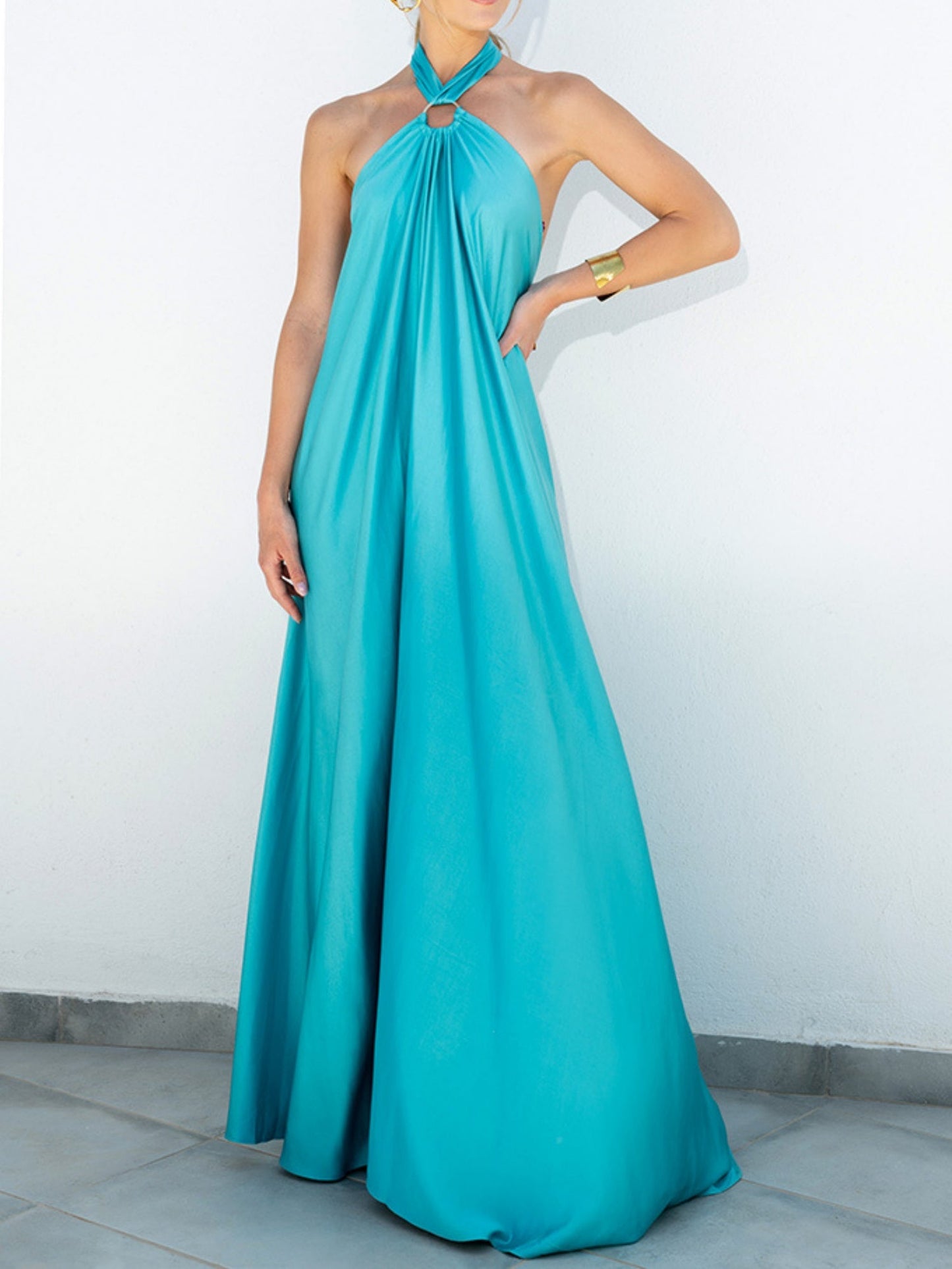 Satin Neckband Large Skirt Maxi Dresses