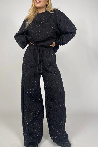 Rhinestone Sweatshirt Two-piece Outfit