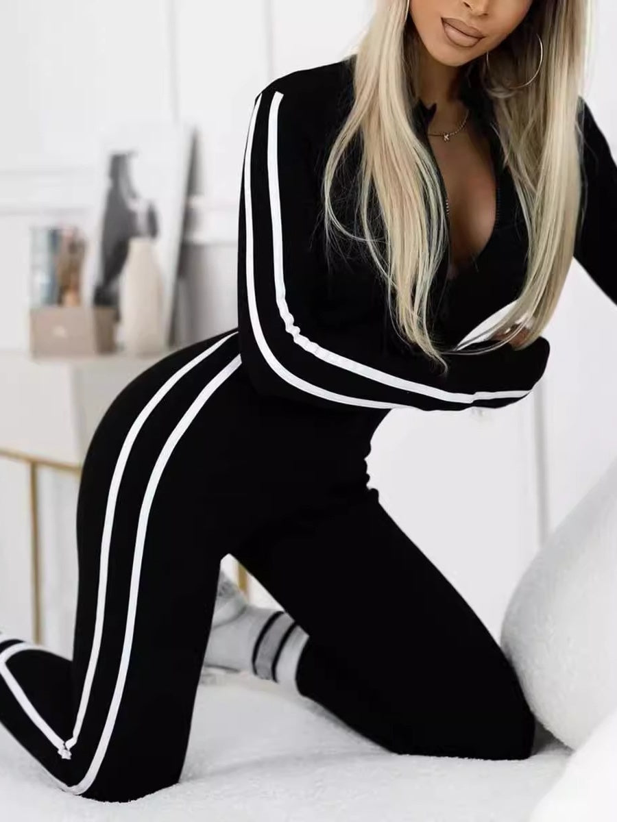 Slim-fit Striped Half-zip Long Sleeve Bodysuits
